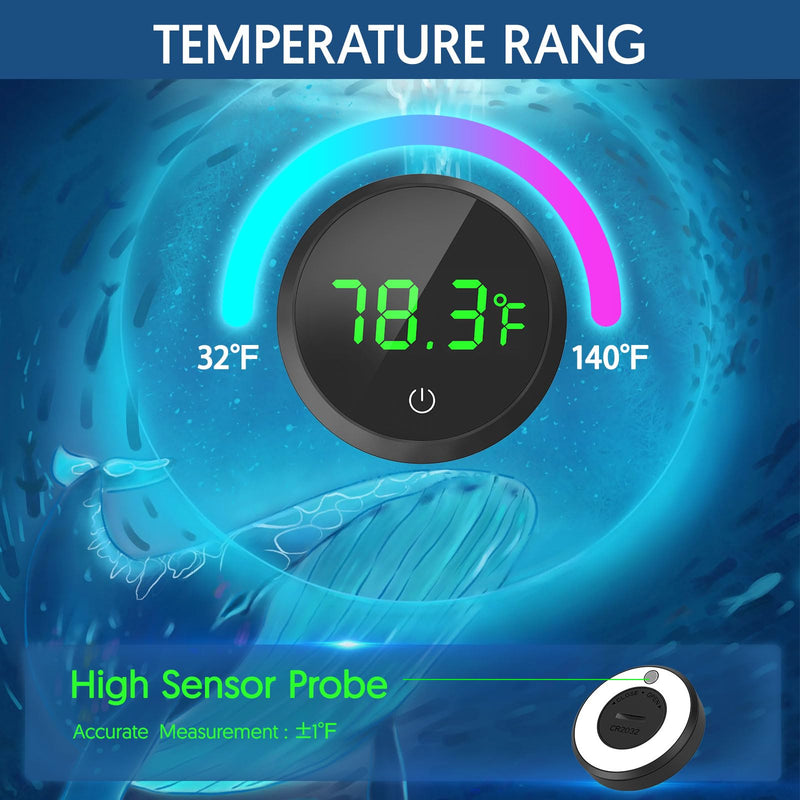 QZQ Fish tank thermometer Aquarium thermometer wireless touch Stick Digital Aquarium Thermometer LED display ±1°F for monitoring The Fish tank aquarium temperature accessories (Black) Black - PawsPlanet Australia