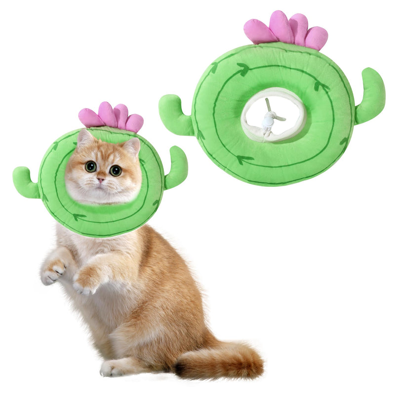 ROYALAY Adjustable Cat Cone Collar Soft, Cat Recovery Collar Prevent Licking and Scratching, Cactus Pattern Elizabethan Collar After Surgery for Kittens, Lightweight Cat Cones with Not Block Vision,S S - PawsPlanet Australia