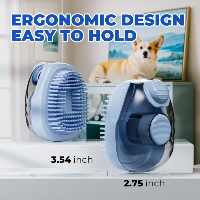 JIGA Cat Brush, Dog Bath Brush with Shampoo Dispensing, Dog Brush for Shedding with Self Cleaning, Dog Grooming Supplies, Blue - PawsPlanet Australia