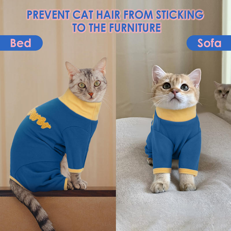 Onesies for Cats - Blue-XL, Long Sleeve and Turtleneck Sticky Hair Clothes,Cat Pajamas for Female & Male Anti-Licking Skin&Fur,Sphynx Skin Protection for Outing,Machine-Washable X-Large (Back Length:14.2") - PawsPlanet Australia