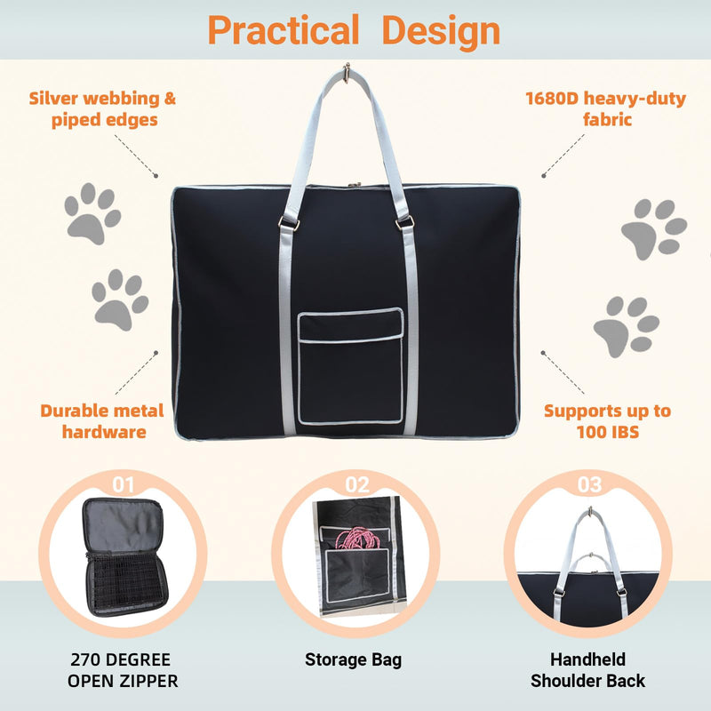 42 - inch Foldable Wire Dog Crate Storage Bag, Silver Outer Trim and Strap, Aesthetic and Practical, 44.1×6.3×31.9 inches Black 42.0"Lx 6.3"W x 30.0"H - PawsPlanet Australia