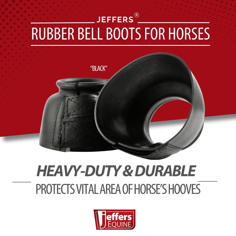 Jeffers Equine Bell Boots for Horses – Heavy-Duty Rubber Overreach Protection, Soft & Durable with Double Strap Closure, Black – Equestrian Essentials for Training, Travel & Sports - Small Size