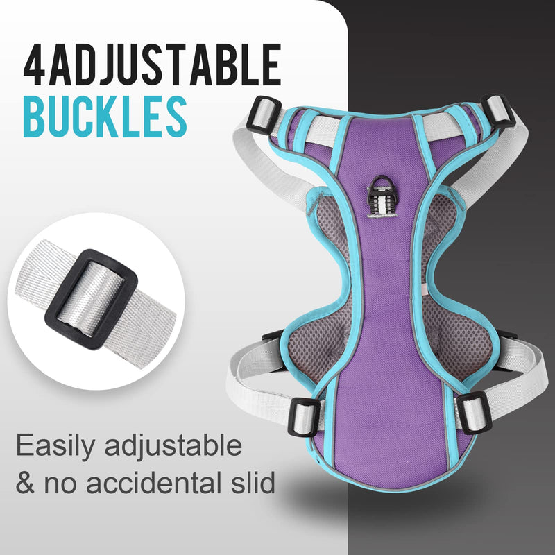 No Pull Dog Harness, Reflective Dog Vest Harness with Front & Back 2 Leash Clips, Oxford Pet Harness Adjustable Soft Padded Dog Vest with Easy Control Handle for Small Medium Large Dogs Small (Pack of 1) Purple - PawsPlanet Australia