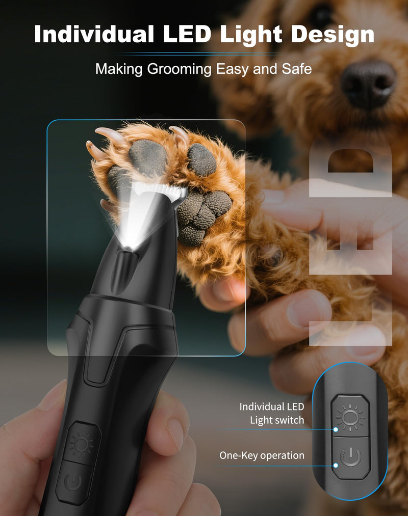 LEYOUFU Dog Paw Trimmer with LED Light, 2 Speed Low Noise Paw Trimmers for Dog's Feet, Cordless Electric Dog Clippers for Grooming Cat Hair Shaver for Paws, Ears, Face, Rump Small Areas (Black) Black - PawsPlanet Australia