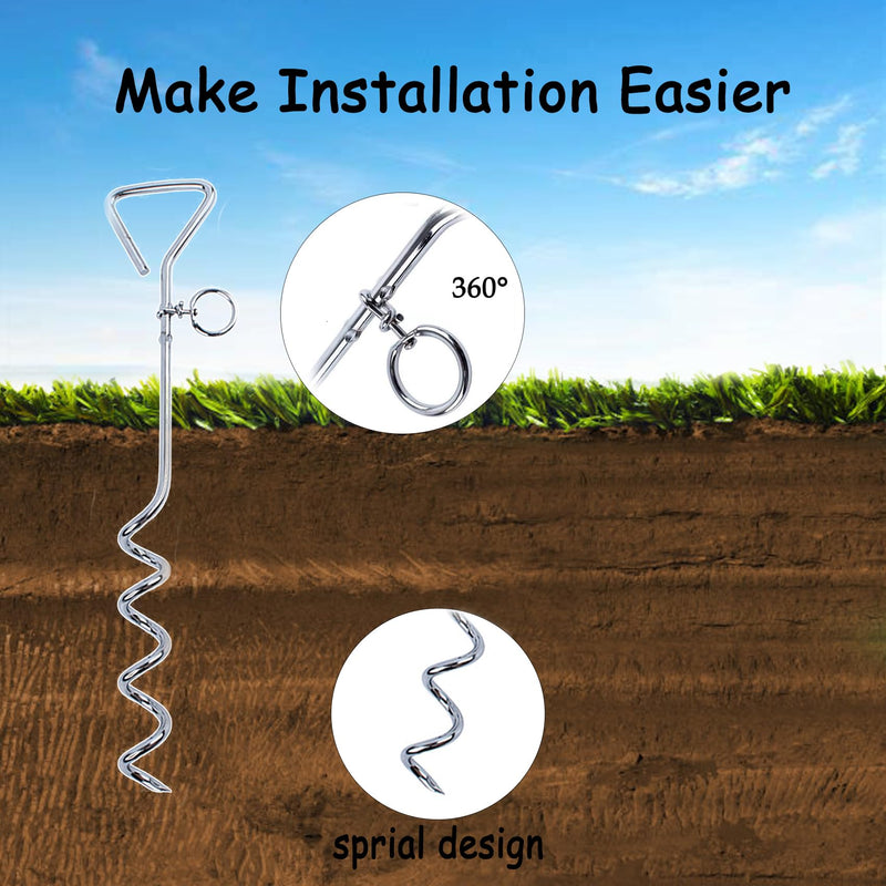 15 FT Dog Tie Out Cable and Stake Dog Runner for Yard Dog Tie Out Cable and Stake Dog Stakes for Outside, Camping(15ft Cable, 16" Stake, Silver) - PawsPlanet Australia