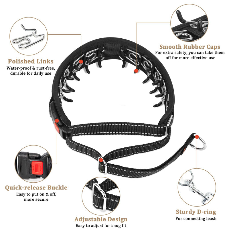 Mayerzon Martingale No Pull Dog Collar, Reflective Walking Collar for Large Medium Dogs Pitbull Belgian Malinois Doberman That Pull, Anti Pull Dog Collar with Buckle for Training Hunting Black (Beaded Reflective) Large,3mm,15"-22"Neck - PawsPlanet Australia