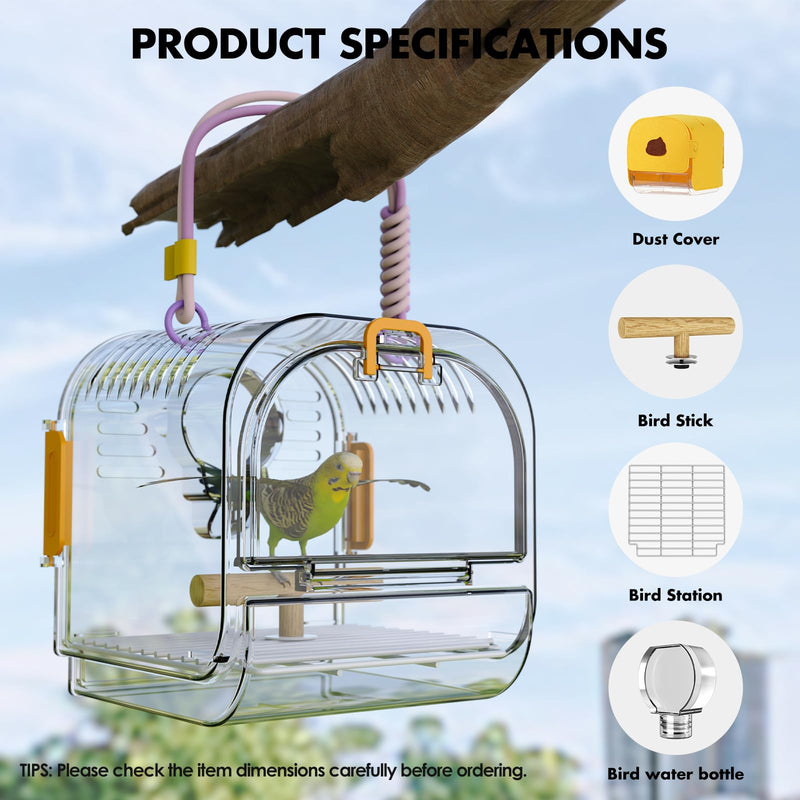 Small Bird Travel Carrier, Portable Bird Cage for Small Bird Parrot Parakeet with Shade Cover and Standing Perch, Lightweight Bird Carry Transport Cage for Vet Visit Shopping and Outdoor Adventure Yellow - PawsPlanet Australia