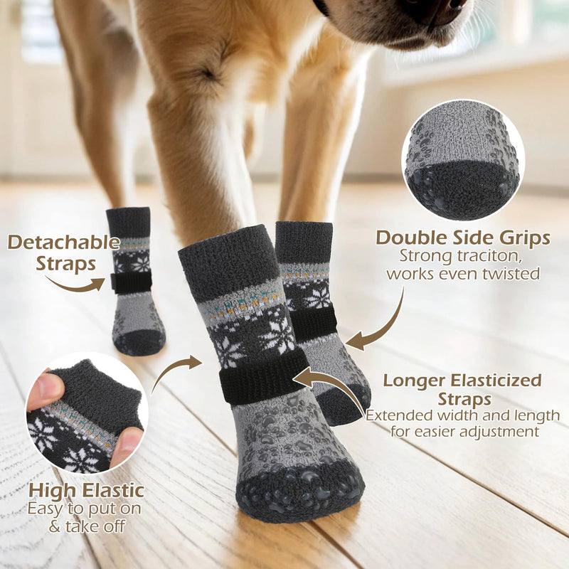 EXPAWLORER Anti Slip Dog Socks to Prevent Licking Paws, Fuzzy Dog Boots & Paw Protectors, Dog Booties for Winter, Dog Shoes for Hardwood Floors, Small Medium Large Senior Dogs,Grey M Grey - PawsPlanet Australia