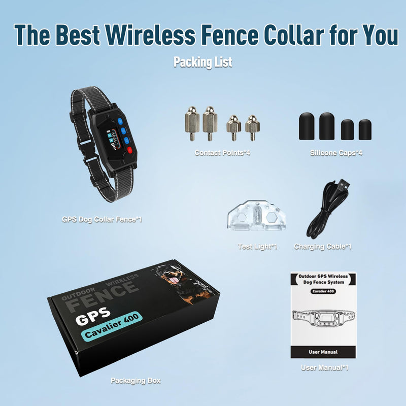 GPS Dog Collar Fence System - Invisible Electric Fence for Dogs with 3 Warning Modes, Adjustable Radius 33-9999Yards, IPX7 Waterproof Rechargeable Wireless Dog Fence for Outdoor Use Black 1 Collar