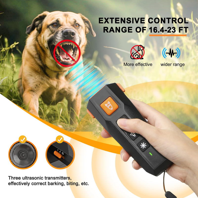 Dog Bark Deterrent Device Ultrasonic Anti-Barking Devices with 3X Sonic Emitters Indoor Outdoor Use Rechargeable Safe for Dogs Training(Black)