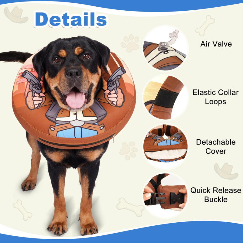 BARKLESS Soft Dog Donut Collar, Rottweiler Inflatable Cone Collar for Dog After Surgery to Stop Licking, Protective Alternative to Cone for Large Medium Dogs, Adjustable Dog Pillow Cone Brown L (Neck: 14"-18")