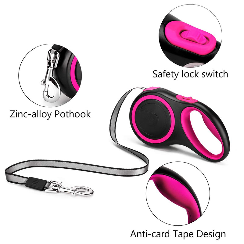 Segarty 26ft Dog Leash Retractable, Dog Leash Long for Medium Large Breed Dogs Up to 110Lbs, No Tangle Nylon Tape and 1 Button Break & Lock Heavy Duty Dog Leads for Training Running, Pink 26ft(up to 110 lbs) - PawsPlanet Australia