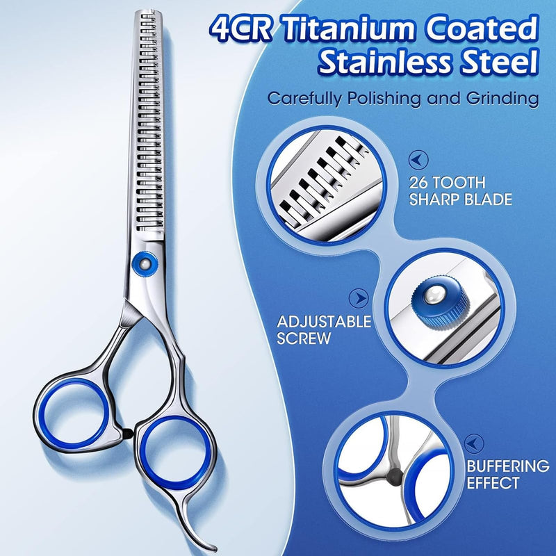 2 Pieces Dog Grooming Kit, Thinning Scissors Dog Grooming, Curved Dog Grooming Scissors, Dog Groomings Scissorss, Safety Scissor with Round Tip, 7 inch Stainless Steel Dog Scissor for Dogs Cats - PawsPlanet Australia