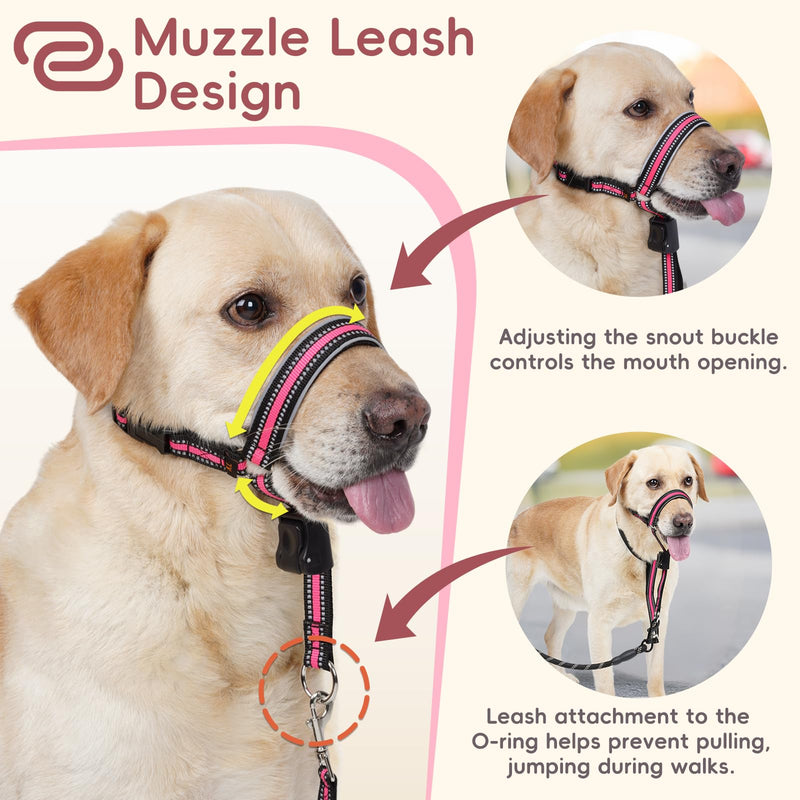 BARKLESS Soft Nylon Dog Head Collar for Large Medium Dog, Reflective Padding Head Halter for Training, Adjustable Muzzle Leash No Pulling, Jumping, Nose Leash Ideal for Walking (Pink, XL) Pink XL (Snout 12-14¼") - PawsPlanet Australia