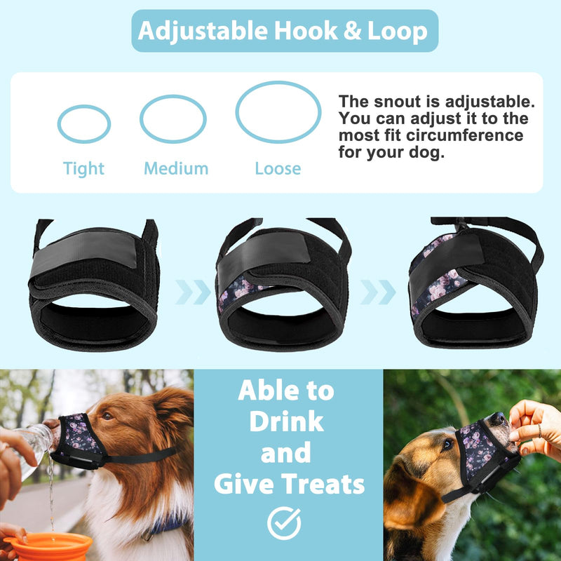 LUCKYPAW Dog Muzzle Soft Dog Muzzle for Small Medium Large Sized Dogs Breathable Muzzle for Dog to Prevent Biting Chewing Pattern Muzzle with Adjustable Strap (M-Snout(6¼-7½"), Black Rose) M-Snout(6¼-7½") - PawsPlanet Australia