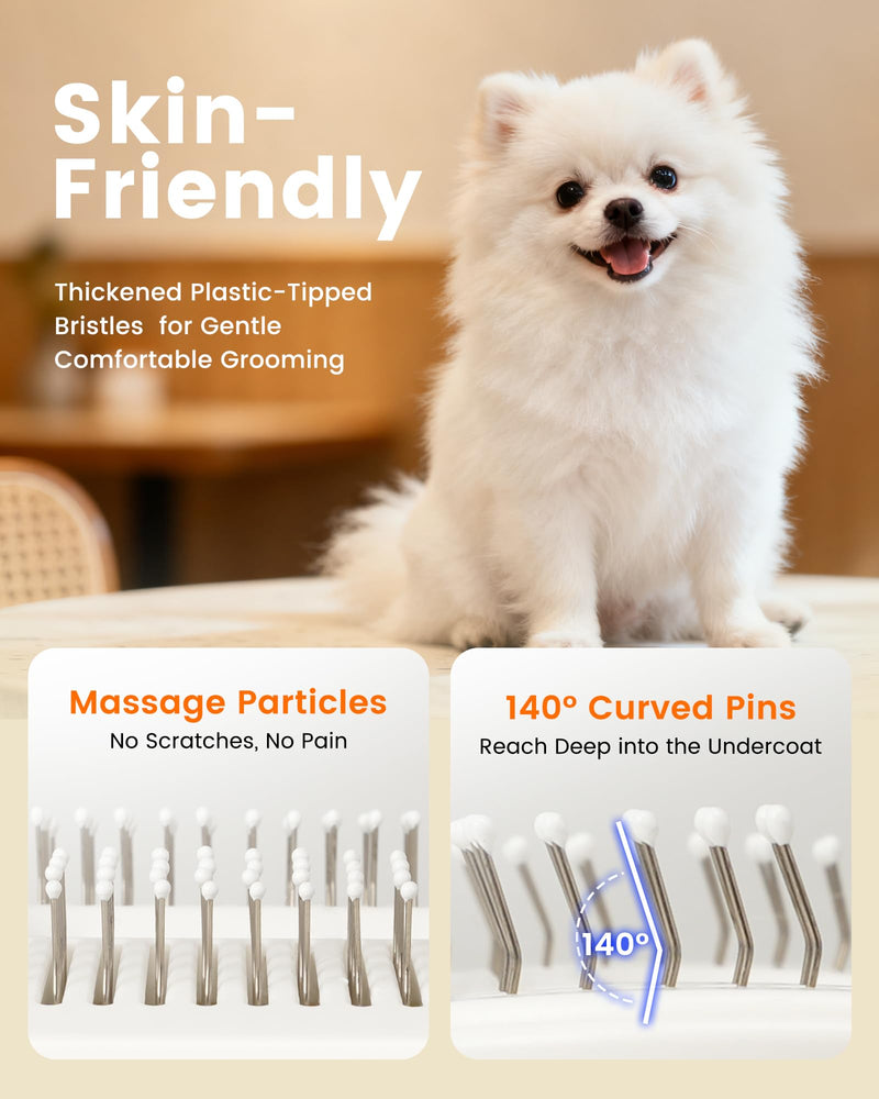 Vacuum Dog Brush for Shedding, 4-in-1 Self-Cleaning Slicker & Undercoat Rake, Deshedding Grooming Tool, Anti-Static, Massage & Combing All In One! (White) White