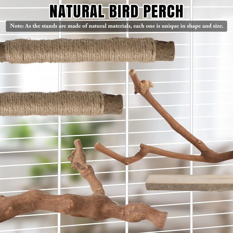 REHALY Large Bird Perch Stand, 5PCS Bird Perch Set - Natural Wood Grape Sticks, Paw Grinding Forks, Stand & Toys for Parakeets, Cockatiels, Conure, Budgies, Birds Cage Accessories - PawsPlanet Australia