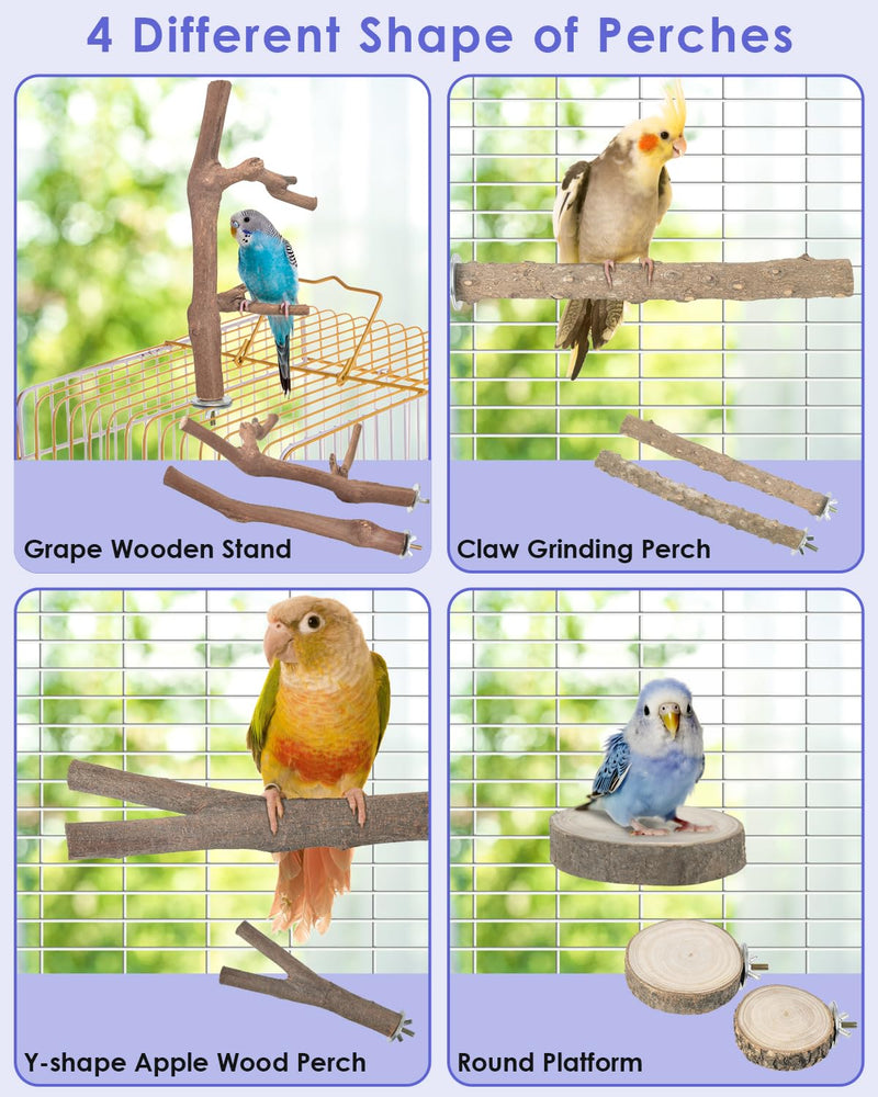 Bissap Bird Perch Stand 7PCS, Natural Grape Wood Pole Standing Parrot Cage Branch Paw Grinding Fork Parakeet Platform Hammock for Conures Budgies Finches Cockatiels Small Birds Exercise Training - PawsPlanet Australia