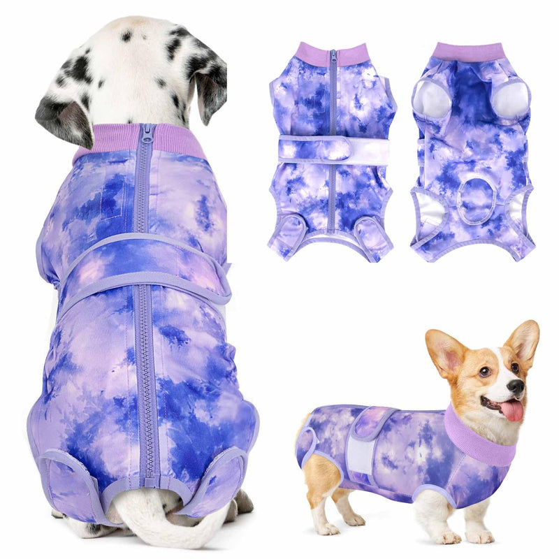 Lukovee Recovery Suit for Dogs, Zipper On Recovery Suit for Female Male Dog, Onesie Abdominal Wounds Cone E-Collar Alternative Prevent Licking Spay Recovery Suit (Purple Tie-dye,Small) Small Purple Tie-dye