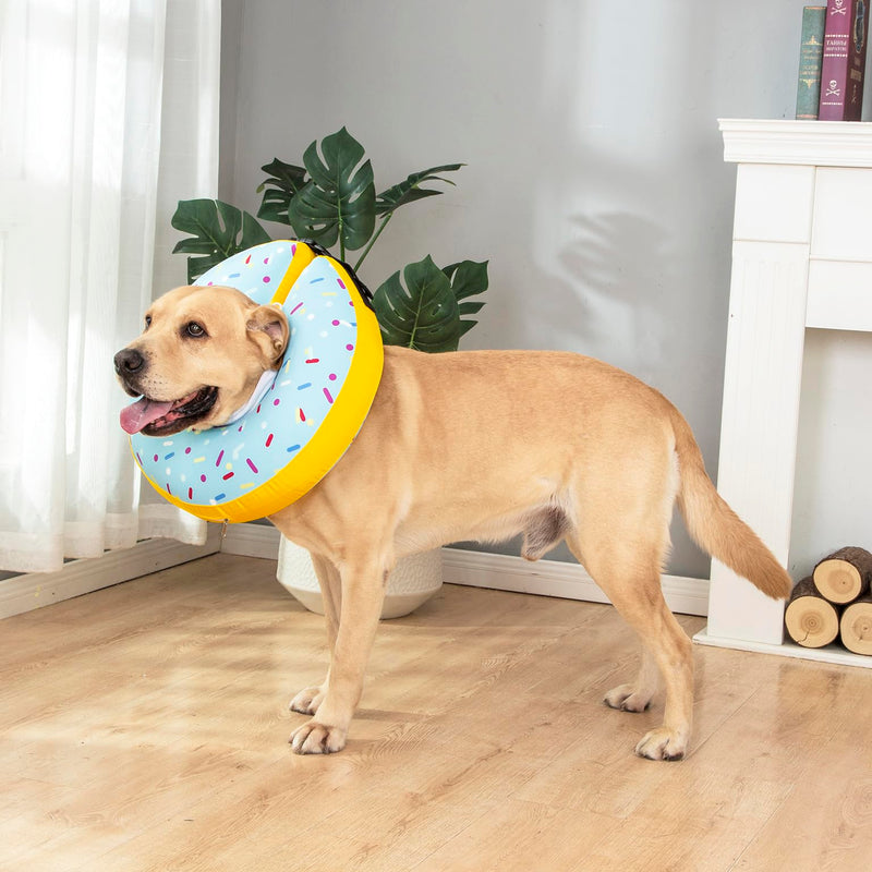 Dog Cone Collar Inflatable Donut for Large Medium Small Dogs, Soft Waterproof Dog Cone Alternative After Surgery Prevents Licking Wounds Easy Clean (Blue, L (Neck 13.5"-18")) Blue L (Neck 13.5"-18")