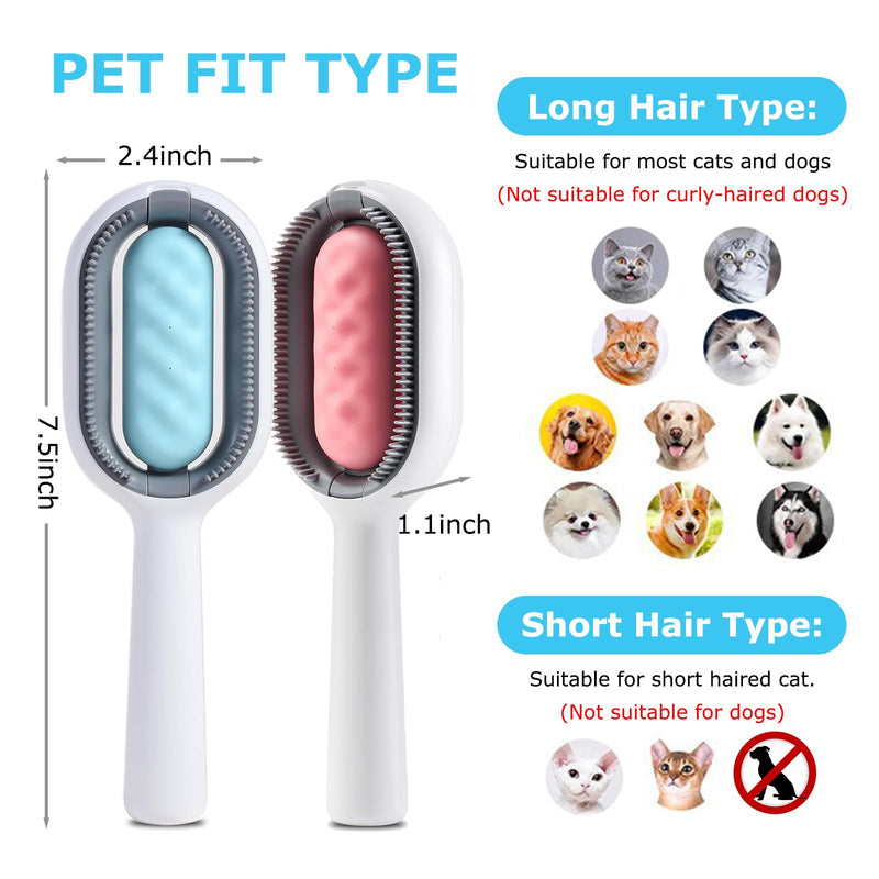 4 in 1 Pet Hair Removal Comb with Gravity Water Tank, Cat Dog Massage Brush Self Cleaning Grooming Wet Comb for Shedding Fur (Long Hair, 2PCS) Long Hair, 2PCS - PawsPlanet Australia