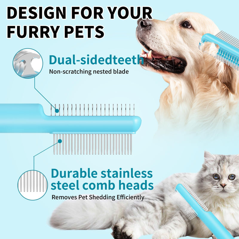 4 in-1 Pet Grooming Combo and Pet Hair Removal Soft Brush - Deshedding Dog Brush,Metal Comb for Cat and Dog,Dematting Comb,Matted Fur on Cats and Dogs - PawsPlanet Australia