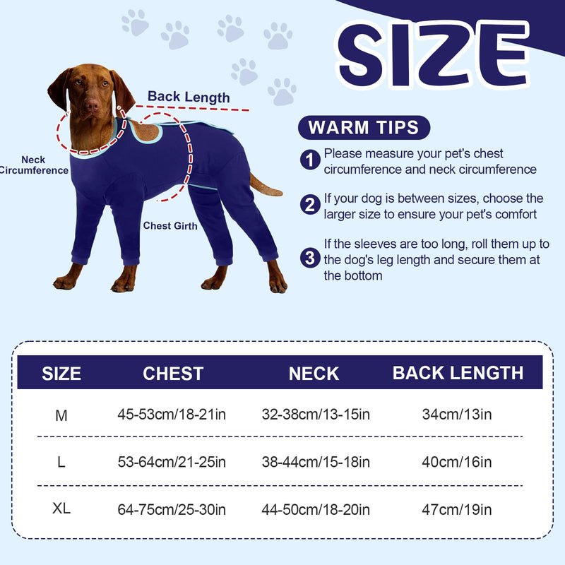 Surgical Body Dog Long-Sleeved with Leg, Dog Bodysuit After Surgery, Rear Legs Leak Protection After Surgery, Adjustable Body Dog Recovery Case, Wound Protection Suits, Body Breathable After Dog, Blue M (Chest Circumference: 45-53cm)