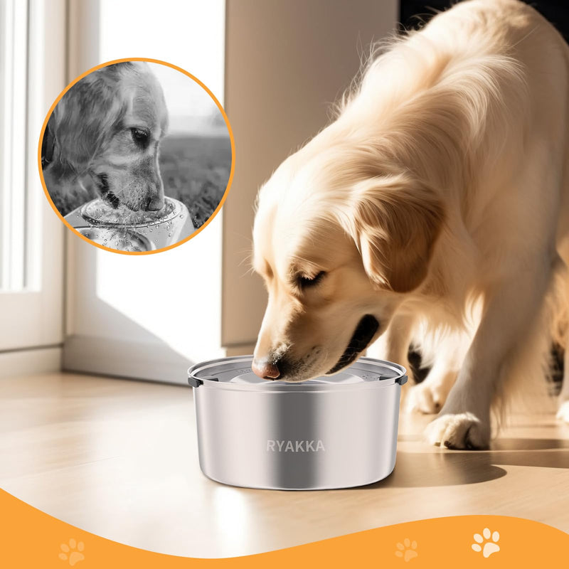 0.8 Gallon Dog Water Bowl & 2 Pack Filter Stainless Steel No Spill Dog Bowls Slow Drinking Dog Water Feeder Dispenser Polished Stainless Steel - PawsPlanet Australia