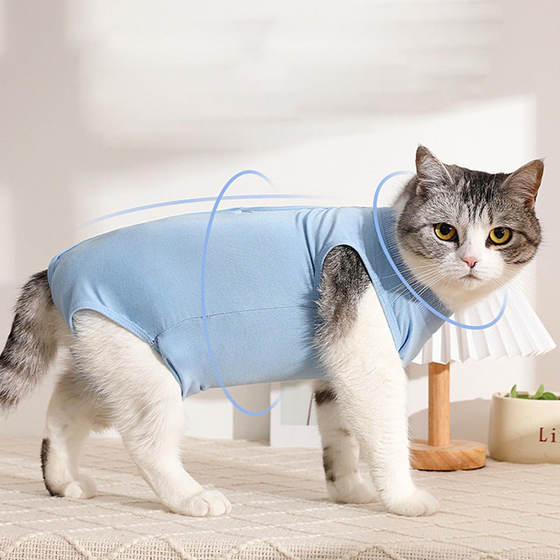 Body Cat After Surgery, Sterilization, Jumpsuit for Cat After Surgery for Abdominal Wounds or Skin Diseases to Prevent Licking Wounds (Blue, M) blue