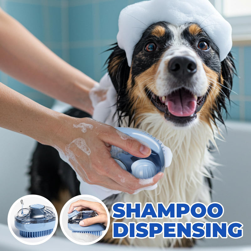 JIGA Cat Brush, Dog Bath Brush with Shampoo Dispensing, Dog Brush for Shedding with Self Cleaning, Dog Grooming Supplies, Blue - PawsPlanet Australia