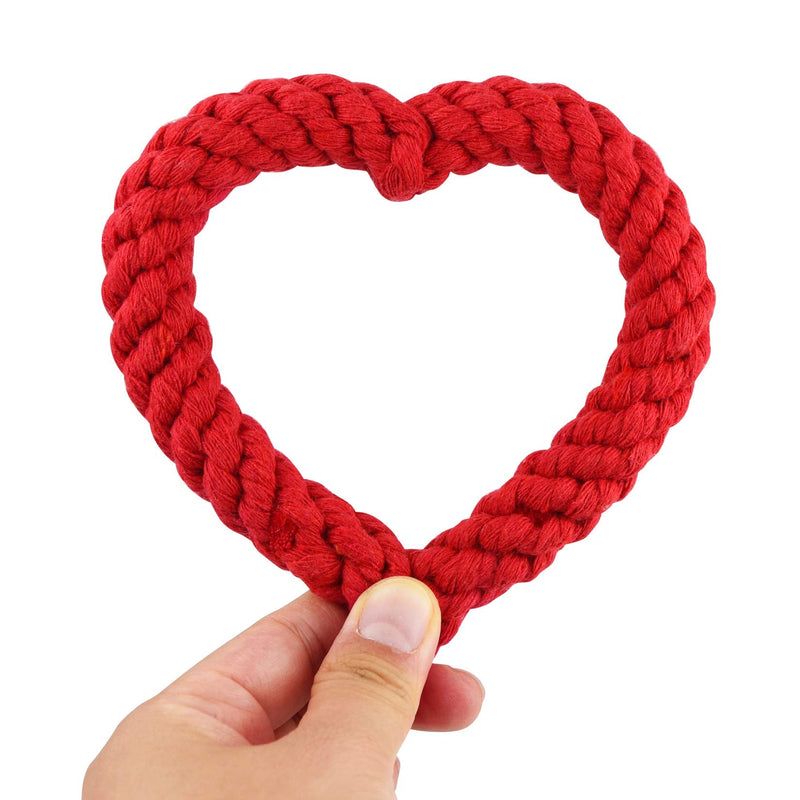 2 PCS Dog Chew Toys Heart Shaped Rope for Valentine's Day Pets Cotton Chewing Supplies Pink & Red 5.5Inch - PawsPlanet Australia