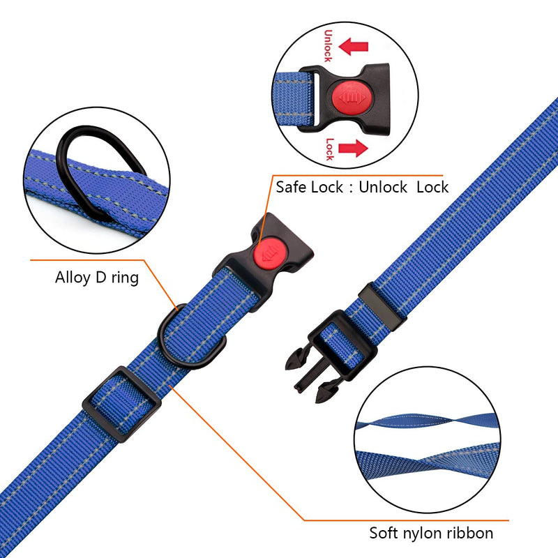 Reflective Dog Collar and Leash Set with Safety Locking Buckle Nylon Pet Collars Adjustable for Small Medium Large Dogs 3 Sizes(Navy Blue&S) S Navy Blue - PawsPlanet Australia