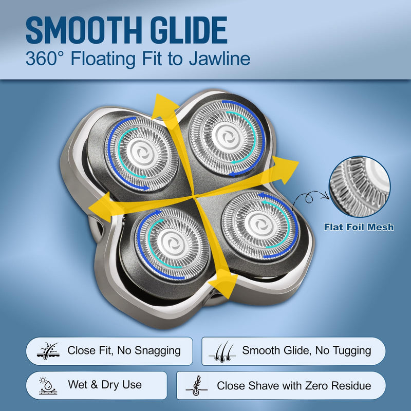 2 Pack Pro 4 Replacement Blades Compatible with Skull & Pitbulls Shaver Head Gold PRO, Silver PRO, Platinum PRO, Butterfly Kiss PRO | Floating 4 Heads Electric Razor Refills + 1 Cleaning Brush 12 - PawsPlanet Australia
