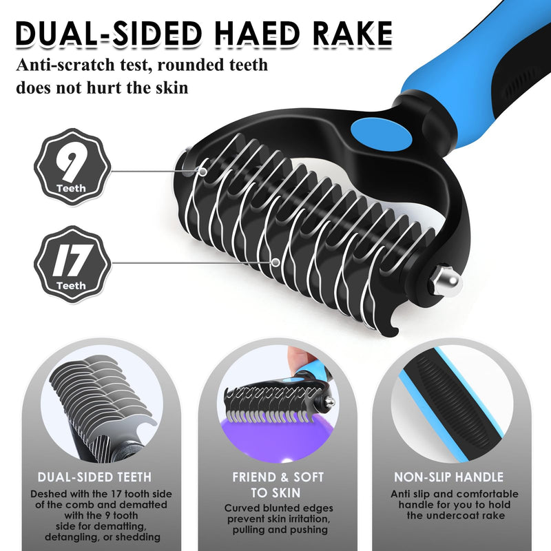 Large Slicker Brush for Dogs - 3PC Pet Grooming Kit - Undercoat Rake & Stainless Comb | Long Pins Remove Mats on Poodles, Golden, Labradoodles | Thick Coat Deshedder for Dogs, Cats, Black - PawsPlanet Australia