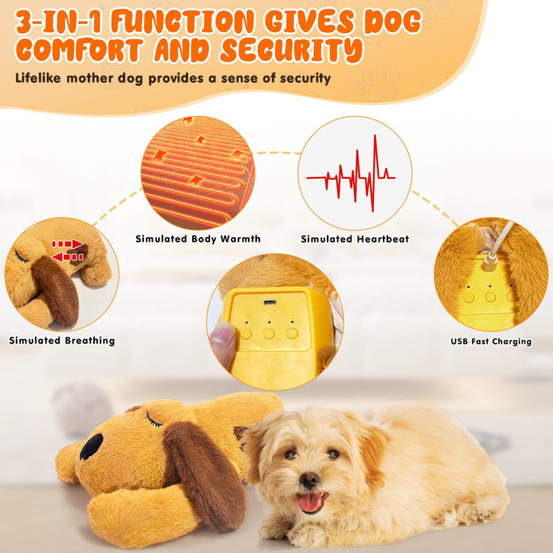 3-in-1 Heartbeat Puppy Toy, Simulates Breathing/Heartbeat/Warmth,Anxiety Relief, Sleep Aid for Puppy, Ideal for Crate Training. - PawsPlanet Australia