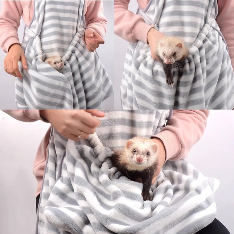 Ferret Sling Carrier - Fleece Small Pet Carrier Bag Soft Breathable Hands Free Shoulder Front Chest Apron Bonding Pouch Accompany Carrier for Small Dog Cat Ferret Rabbit (Grey) Grey - PawsPlanet Australia