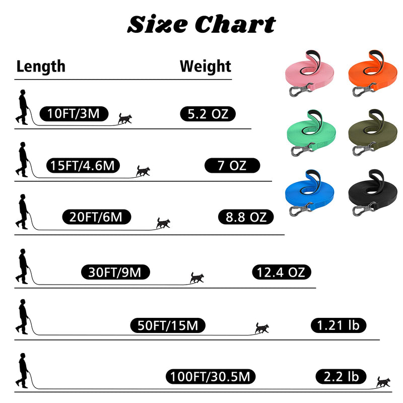 XiaZ Long Leash for Dogs Waterproof, Training Long Line Lead with Padded Handle for Large Medium Small Dogs Outside Walking, Playing, Camping, or Yard (30FT, Olive) 30ft - PawsPlanet Australia