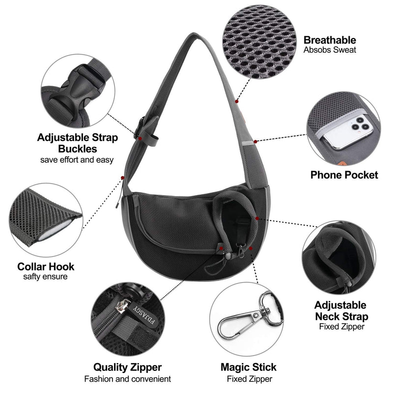 FDJASGY Pet Sling Carrier for Small Dogs Cats,Breathable Mesh Travelling Hand Free Puppy Backpack with Pouch and Adjustable Strap Carrier Black Medium (Pack of 1) - PawsPlanet Australia