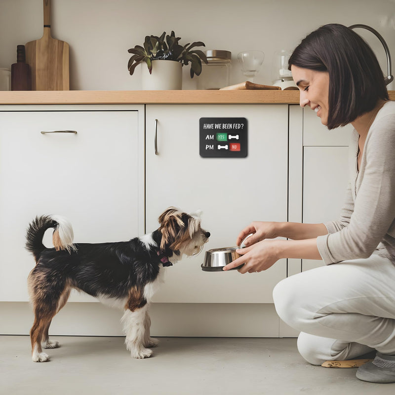 Dog Feeding Reminder Sign with Magnet, Pet Feed Tracker with Have We Been Fed, Acrylic Dog Paw Slider Sign for Fridge, AM PM Feed Sign with Yes No Option, Black with 2 Stickers, 4.7" x 3.9" - PawsPlanet Australia