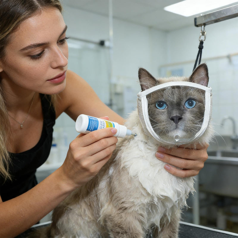 Muzzle for fussy cats, 50 g, protective, breathable grooming set, calming cat hood for nail trimming, transparent leg protection for small kittens, for indoor use, travel S