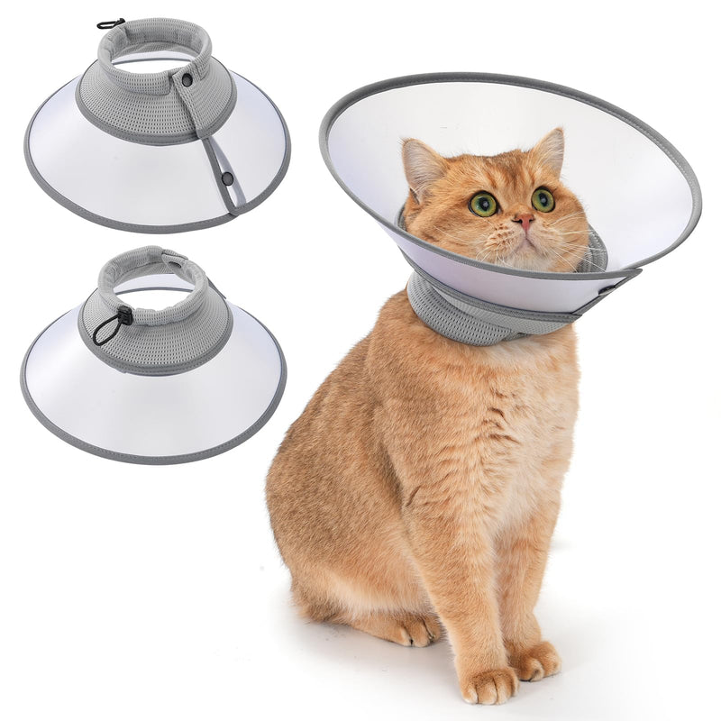 Avont Adjustable Cat Cone Collar, Alternative Anti-Lick E-Collar, Protective Recovery Elizabethan Cone After Surgery Recovery & Skin Protection for Kittens Puppy Small Dog to Stop Licking -Grey(M) Grey Medium