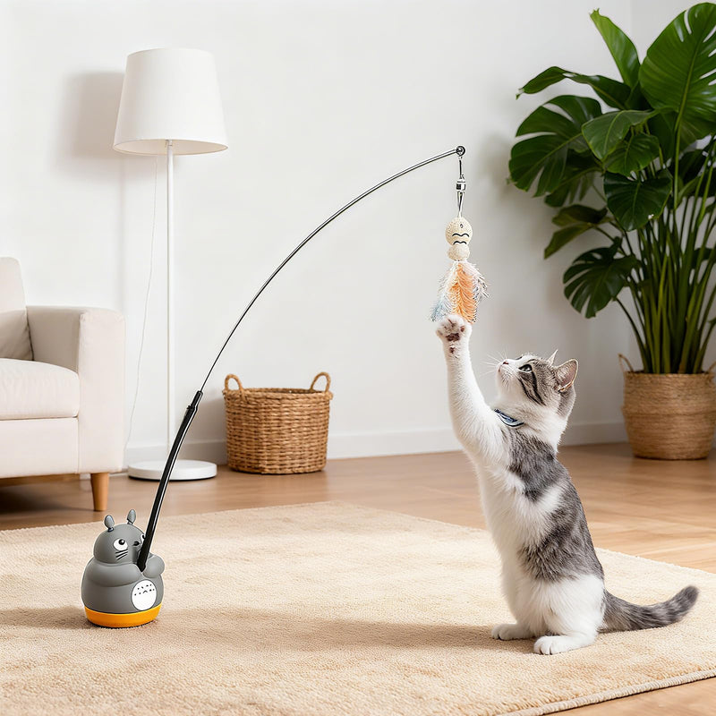 360° Rotatable Interactive Cat Toy, Automatic Cat Wand Toy with Peel-and-Stick Base, Moving Feather, Fish and Bell, Detachable Cat Teaser, Two Model, Cat Toys for Indoor Cats, Kitten and Adult Cats - PawsPlanet Australia
