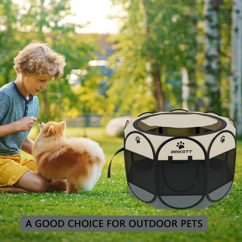 Pet Playpen, Foldable Dog Playpens, Portable Exercise Kennel Tent for Puppies/Dogs/Cats/Rabbits, Dog Play Tent with Removable Mesh Shade Cover for Travel Indoor Outdoor Using(Large) GY/Large(35.4" x 35.4" x 23.6") - PawsPlanet Australia