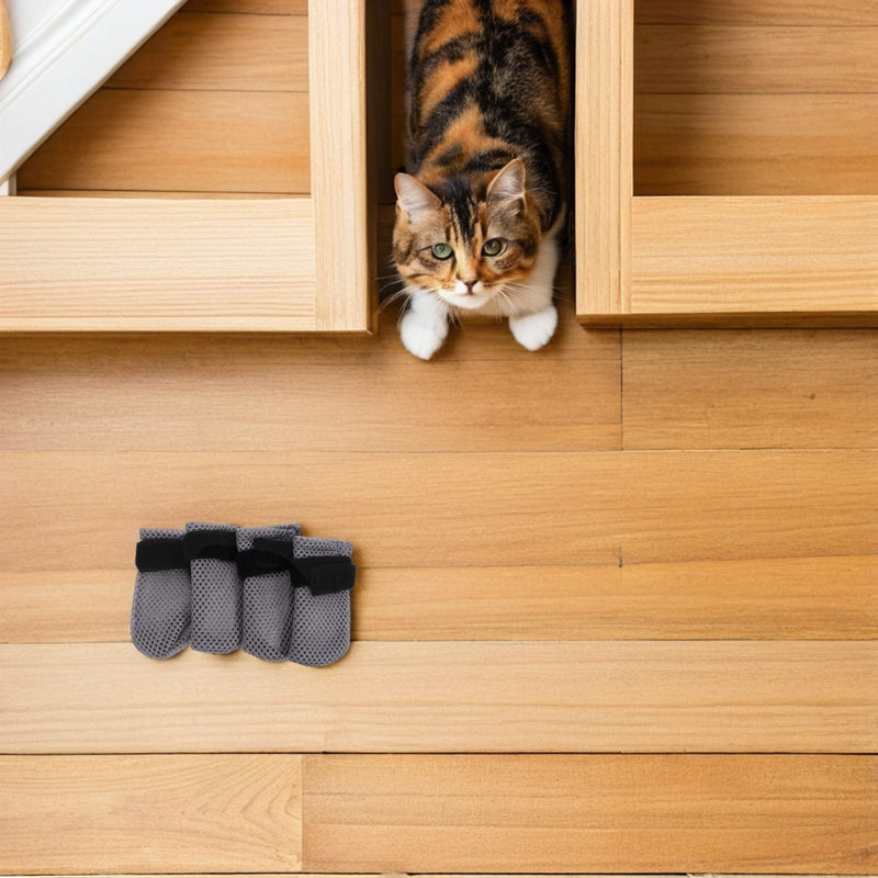 PRETYZOOM 4-Pack Adjustable Polyester Cat Socks for Claw Protection - Safe and Breathable Paw Protection During Bathing and Injections