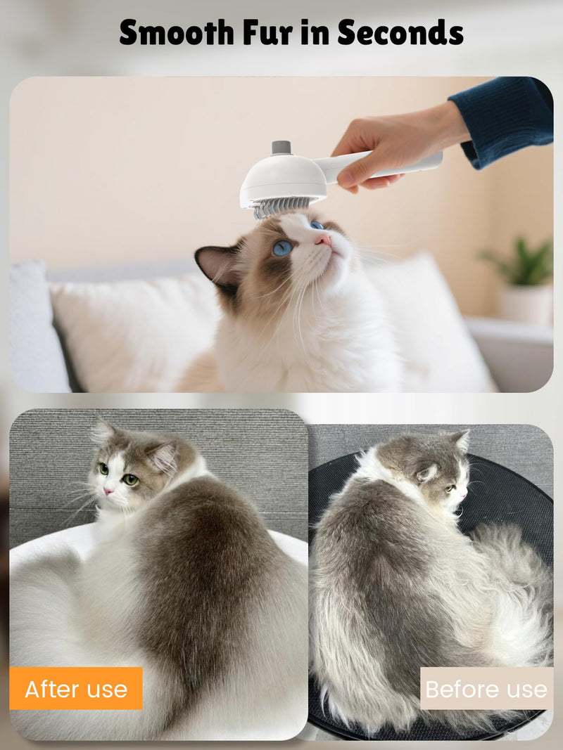 Cat Steam Brush with Release Button-Rechargeable Pet Steam Brush for Long Short Hair Cats Dogs,Dog Grooming Brushes,Self Cleaning Cat Spray Comb With Water Tank for Removing Loose Fur