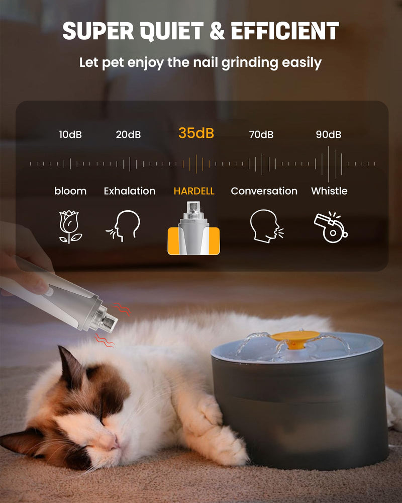 HARDELL Dog Nail Grinder, Super Quiet Dog Nail Trimmers with 2 LED Lights & 3 Grinding Ports, Safety Pet Nail Grinder for Small Dogs/Cats & Puppy Dog Nail Trimmer (white) - PawsPlanet Australia