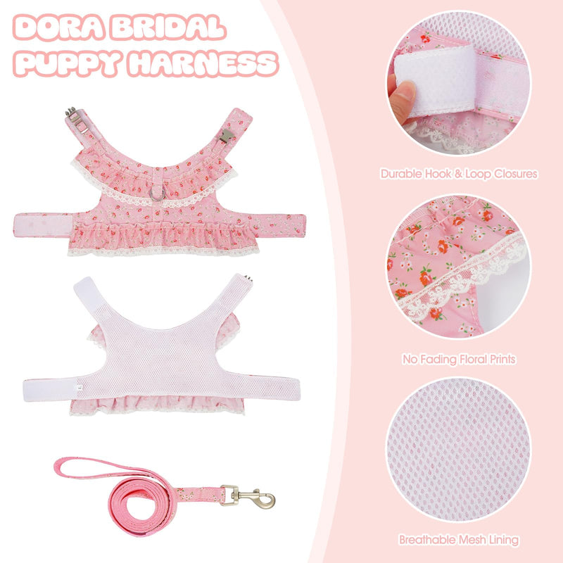 Dog Dress for Small Dogs,Cute Floral Girl Female Dog Dress Harness, Easy Walk Dogs Harness and Leash Set, Spring Summer Cat Puppy Outfit Clothes for Chihuahua Yorkshire, Pink L Large Rose Red - PawsPlanet Australia