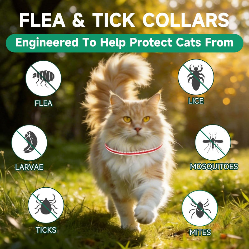 Flea Collar for Cats, 4 Pack Flea and Tick Prevention for Cats, 32 Months Cat Flea Treatment, Adjustable Cat Flea Collars, Waterproof Cat Flea and Tick Treatment Collar, Flea Treatment for Cat