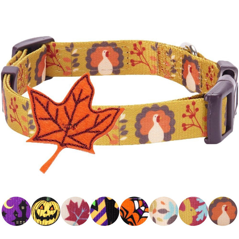 Blueberry Pet 8 Patterns Thanksgiving Fall Festival Moonlit Turkey Designer Adjustable Dog Collar with Maple, Medium, Neck 14.5"-20" - PawsPlanet Australia