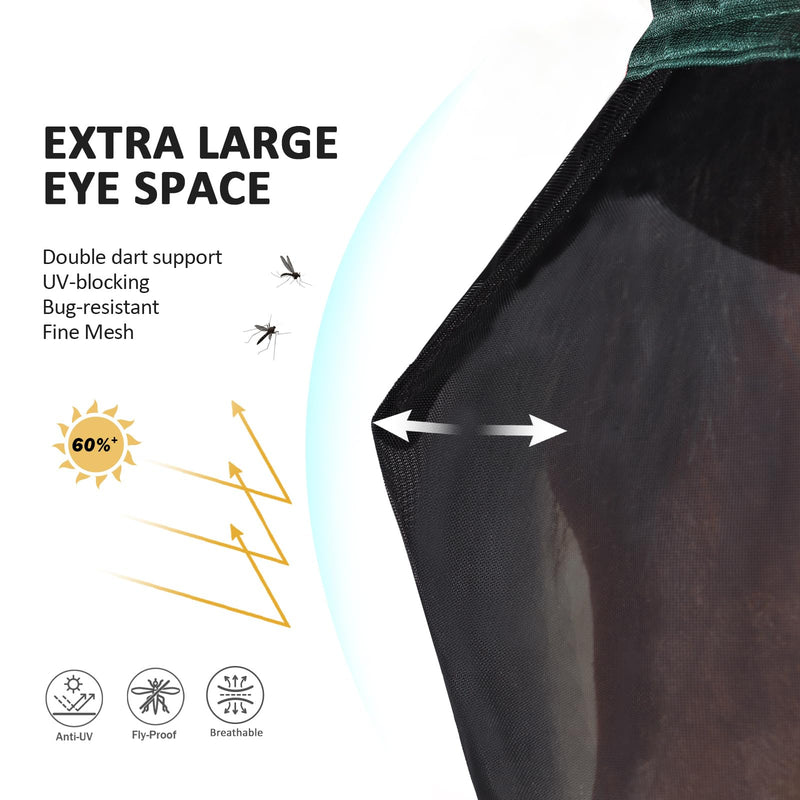 Harrison Howard Pro Luminous Horse Half Face Fly Mask Large Eye Space with Ears UV Protection for Horse Hunter Green S